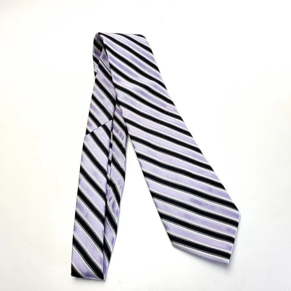 Laurant Bennet Milano‎ Purple Black Striped Woven Microfiber Polyester Tie